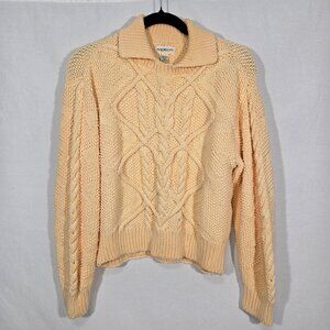 Vintage JW ROBINSON'S 90 Yellow Cotton Chunky Cable Knit Fisherman Sweater SizeM